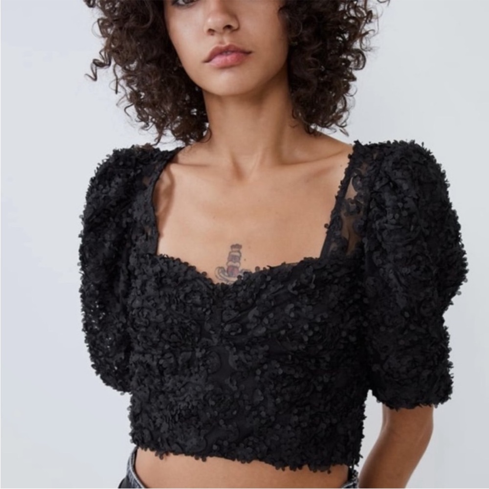 Zara black textured tulle top